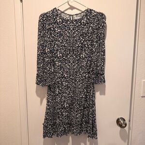 Reformation Black and White Floral Long Sleeve Dress